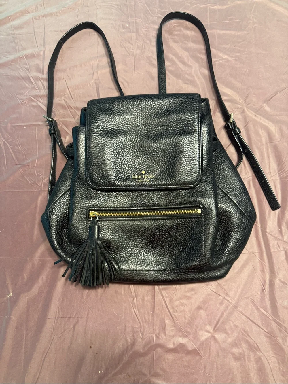 kate spade Black Pebbled Leather Backpack with Gold Hardware